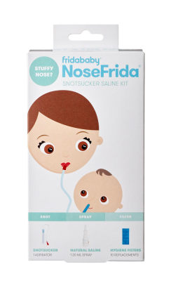 Fridababy NoseFrida Zestaw 3 w 1: aspirator + spray solankowy do nosa, 20ml + 10 filtrów higienicznych